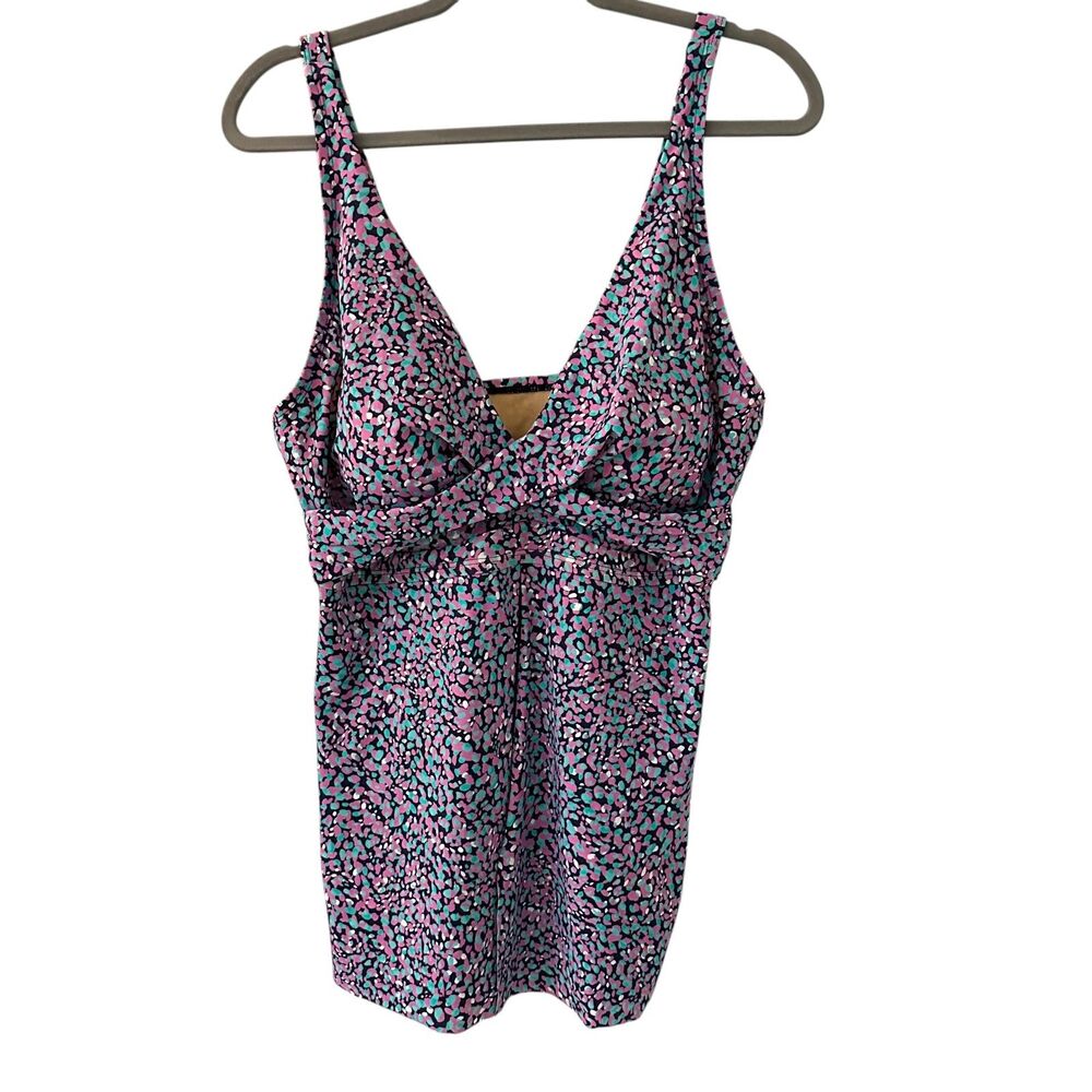 Swimsuits for All Purple and Blue V-Neck Flowy Tankini Top‎ Adjustable Straps 16